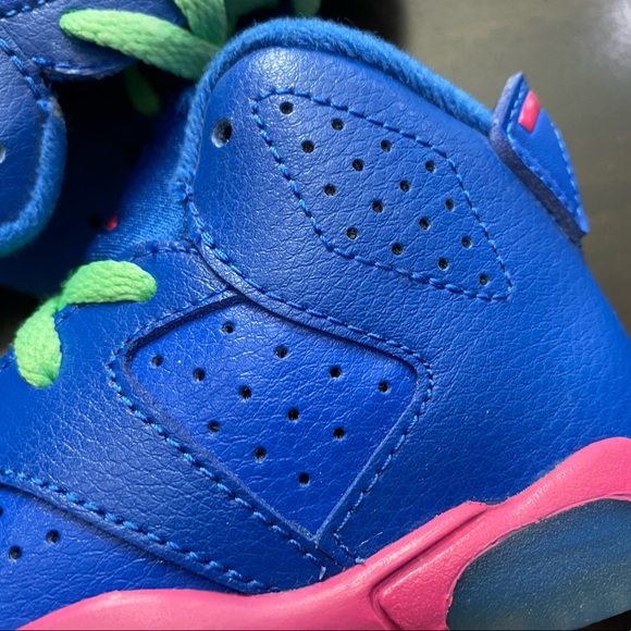 Jordan 6 Retro BT Game Royal White Vivid Pink Green Toddler Shoes 384667 439 - Picture 5 of 16